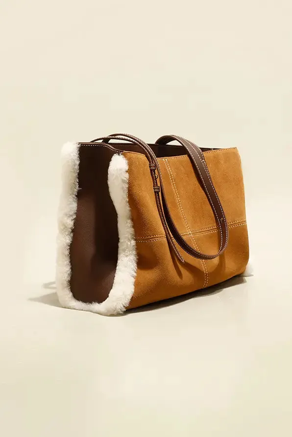Brown Shearling Leather Tote