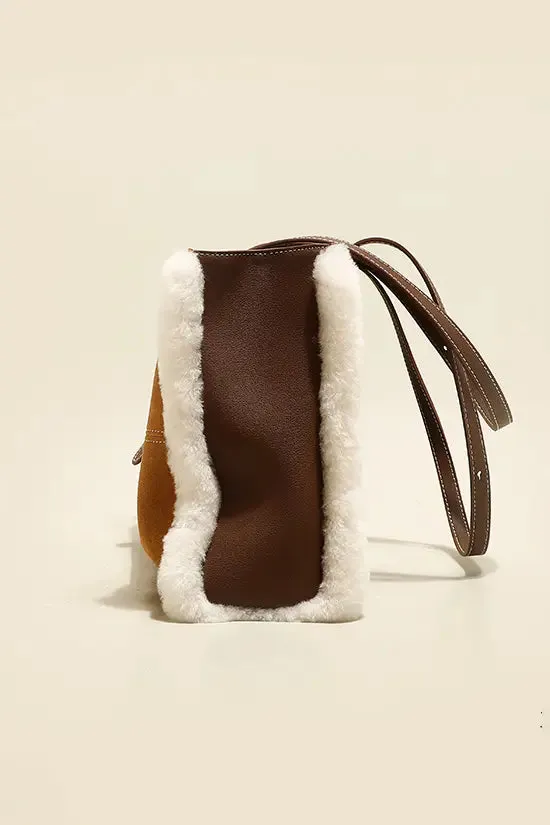 Brown Shearling Leather Tote