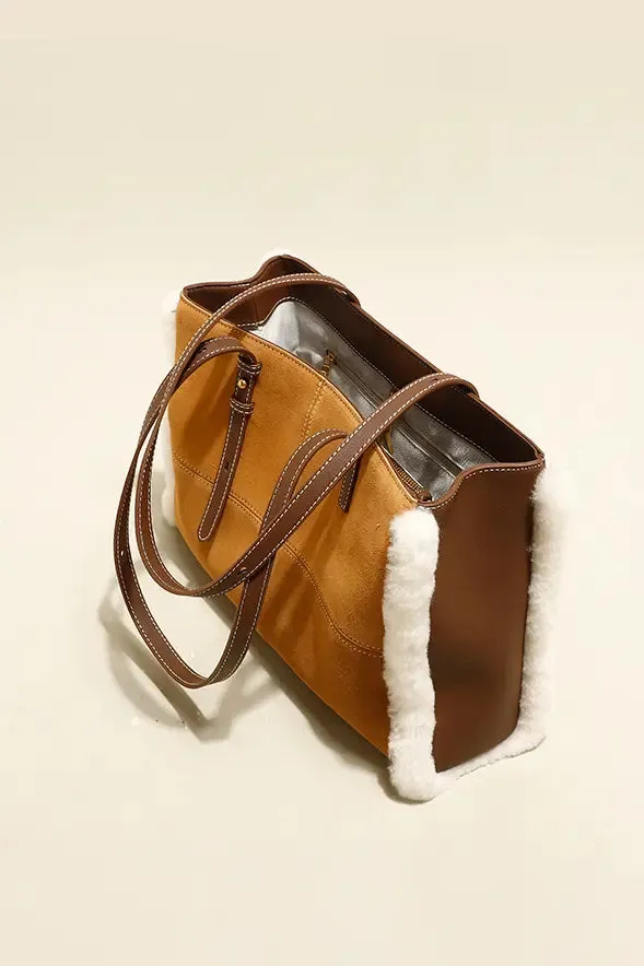 Brown Shearling Leather Tote
