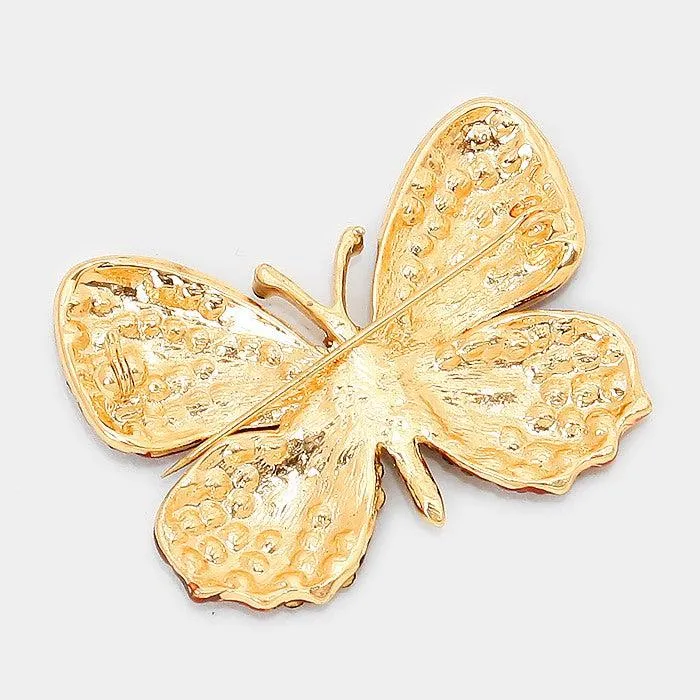 Butterfly Crystal Green Rhinestone Accented Pin Brooch