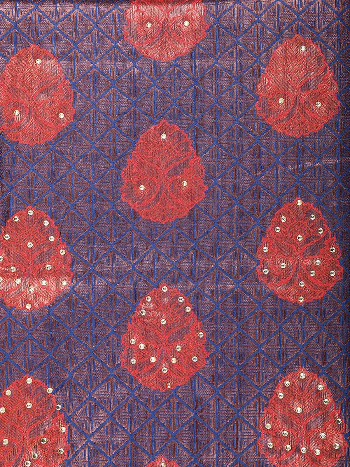 Cobalt Blue Art Silk Saree with Leaf Patterns on the Body with Contrast Zari Border