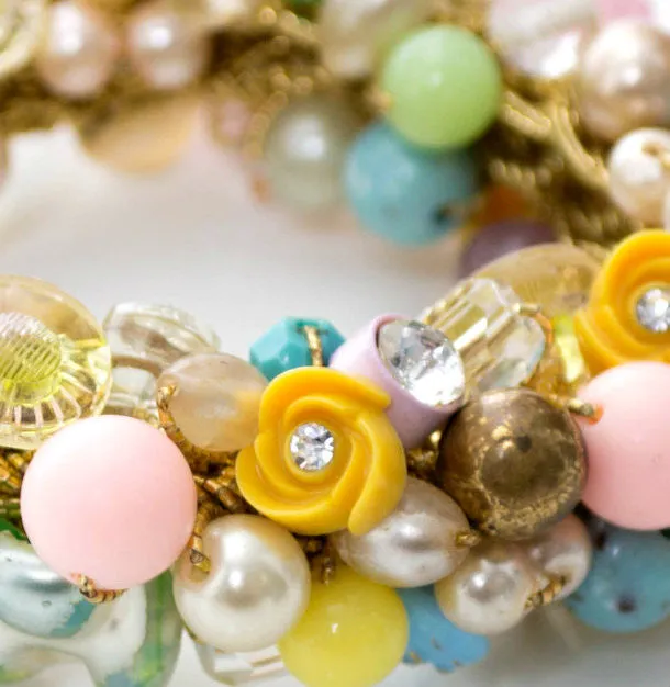 Collectible Original 1950s Vintage Button Bead Bracelet Glass Rhinestones