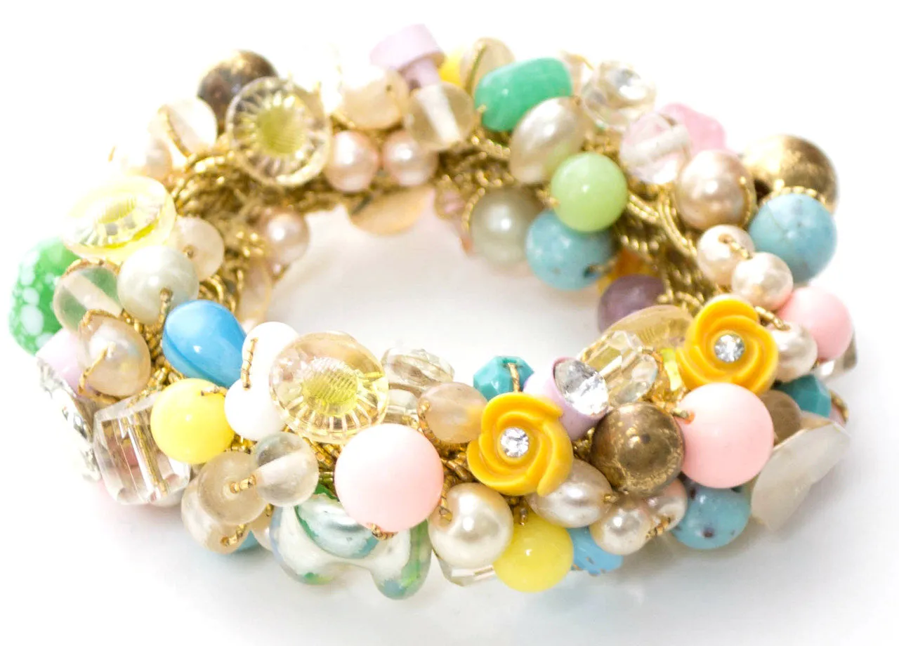 Collectible Original 1950s Vintage Button Bead Bracelet Glass Rhinestones