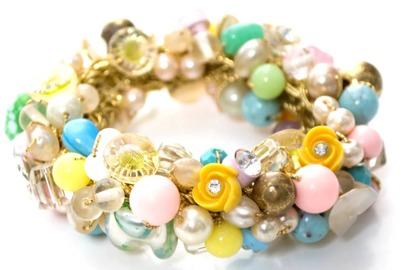 Collectible Original 1950s Vintage Button Bead Bracelet Glass Rhinestones
