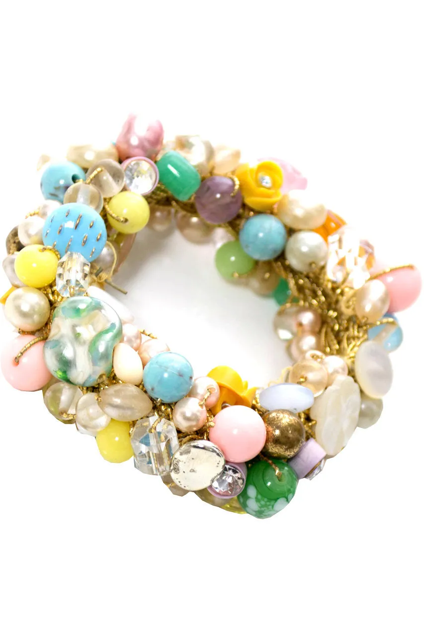 Collectible Original 1950s Vintage Button Bead Bracelet Glass Rhinestones