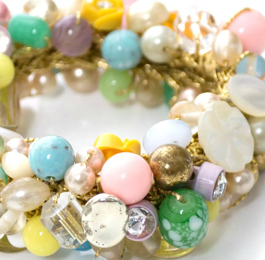 Collectible Original 1950s Vintage Button Bead Bracelet Glass Rhinestones