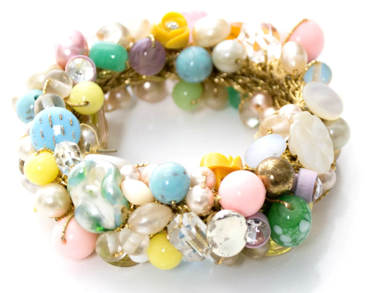 Collectible Original 1950s Vintage Button Bead Bracelet Glass Rhinestones
