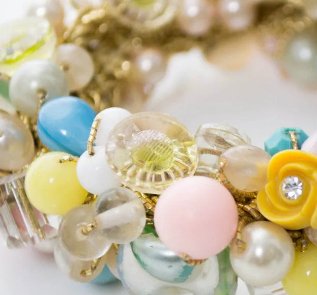 Collectible Original 1950s Vintage Button Bead Bracelet Glass Rhinestones