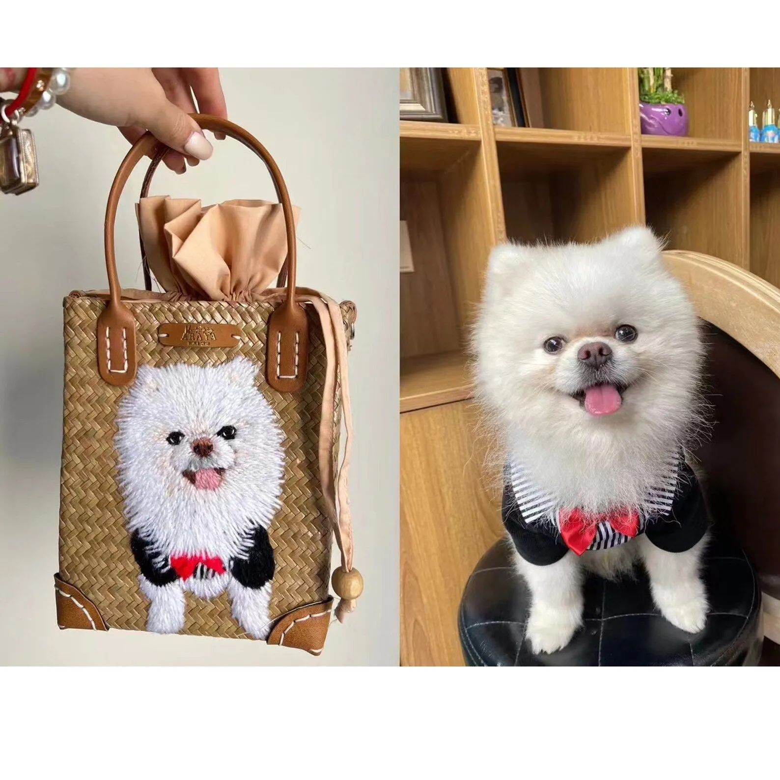 Custom Hand-Embroidered Pet Photo Hand Made Tote Bag Mini Bag Straw Bag Gifts for Her Personalized Gifts - Carry Your Beloved Pet Everywhere
