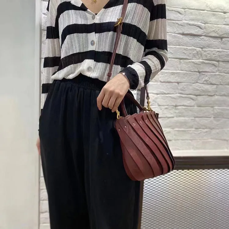 Cute Womens Genuine Leather Bucket Bags Shoulder Handbags