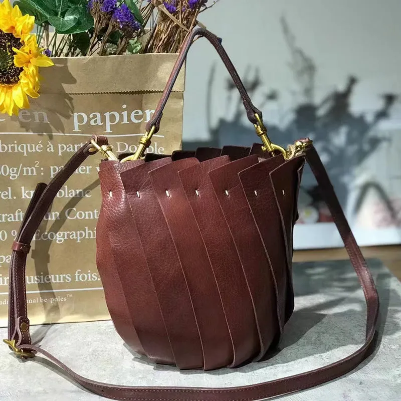 Cute Womens Genuine Leather Bucket Bags Shoulder Handbags
