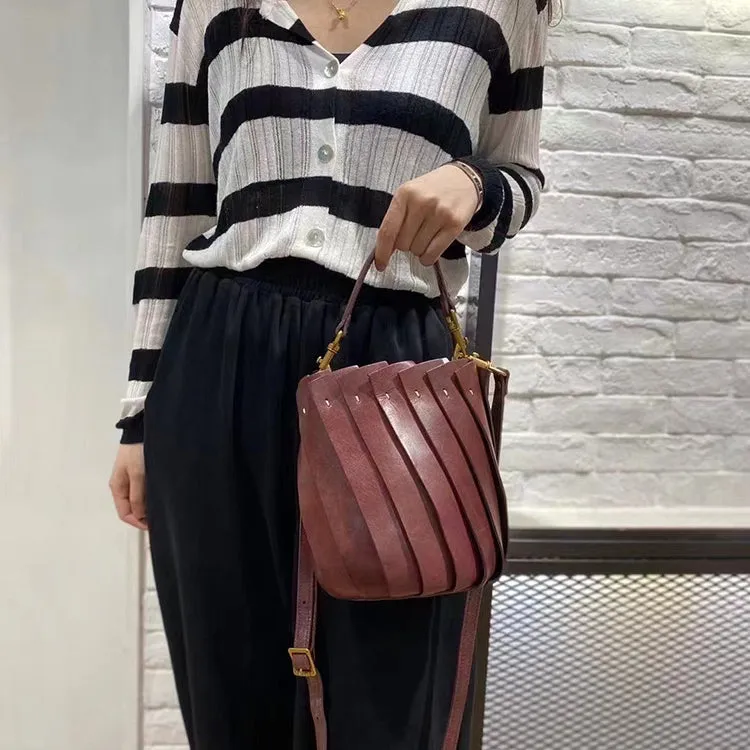 Cute Womens Genuine Leather Bucket Bags Shoulder Handbags