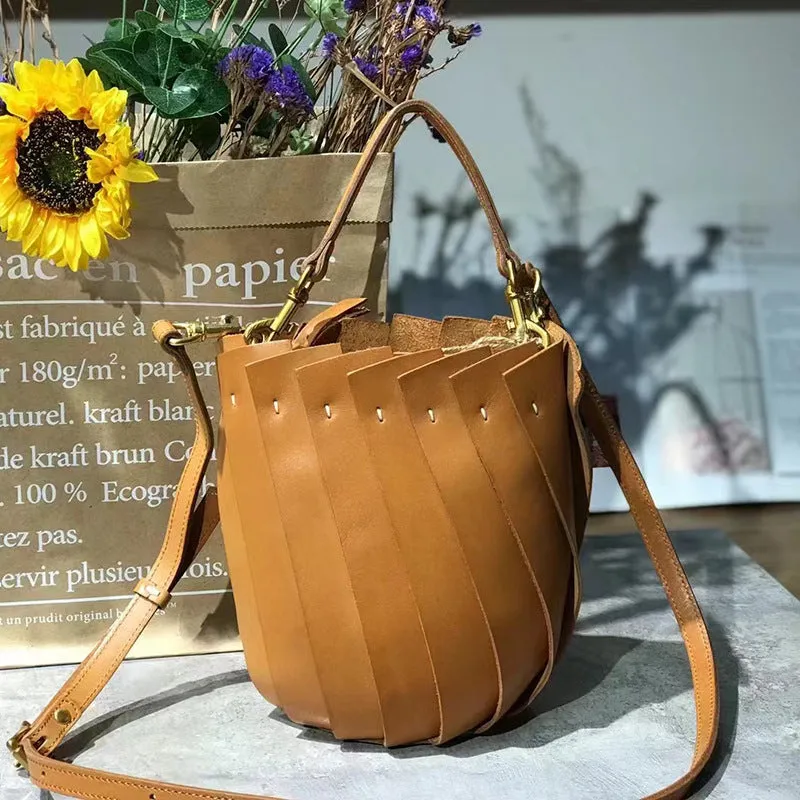 Cute Womens Genuine Leather Bucket Bags Shoulder Handbags