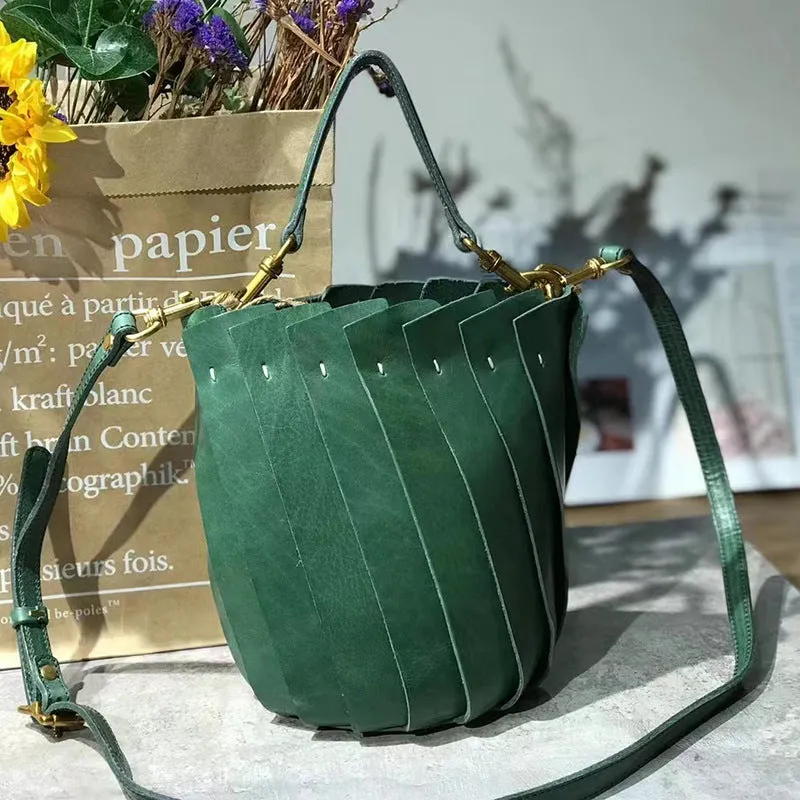 Cute Womens Genuine Leather Bucket Bags Shoulder Handbags