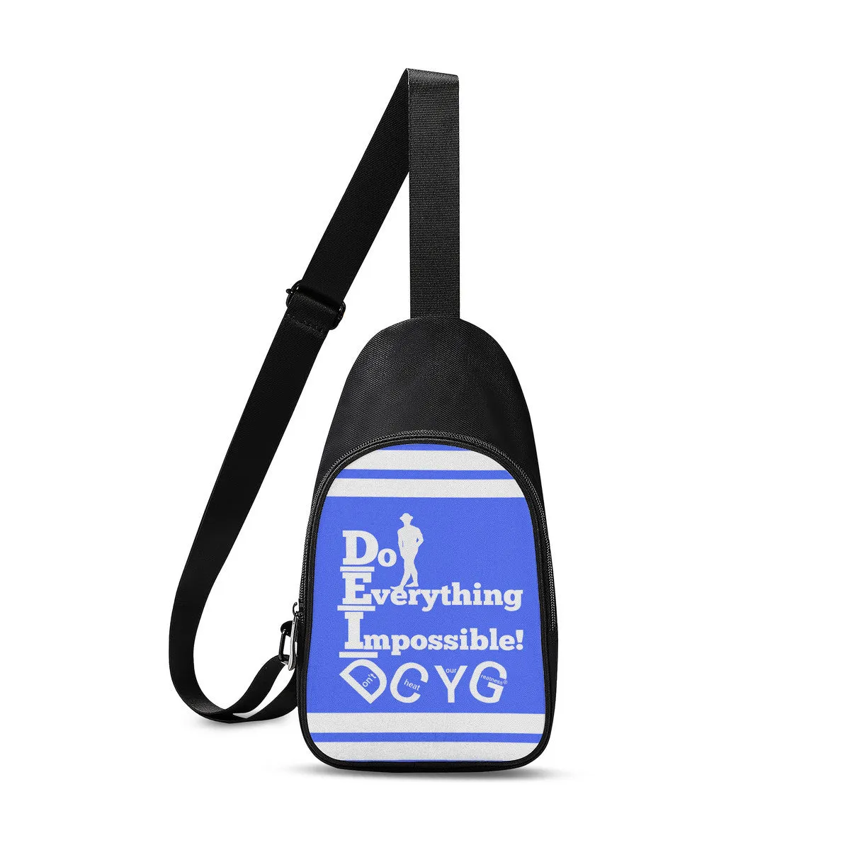 DEI ,DCYG White logo ,Stripes & Blue Chest Bag