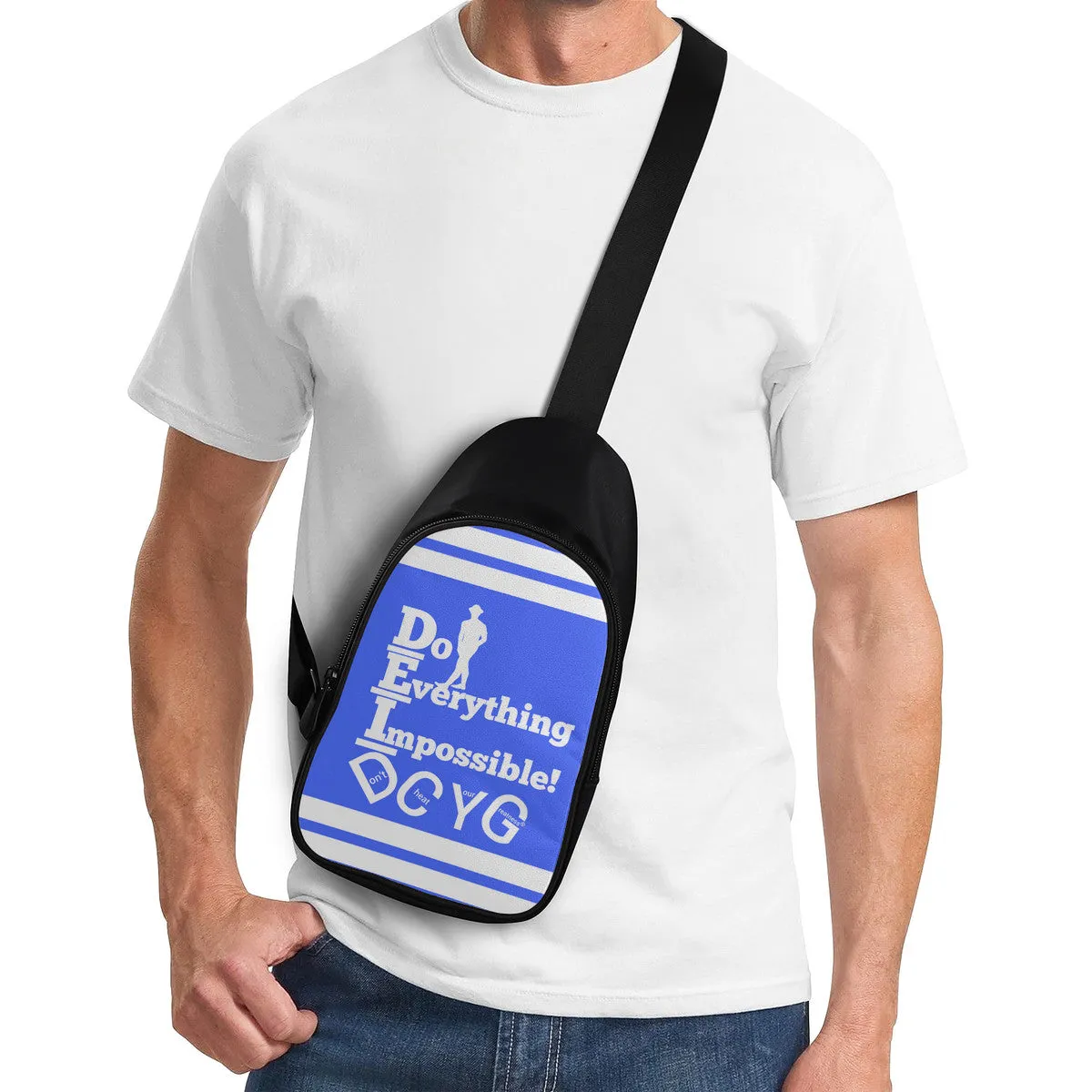 DEI ,DCYG White logo ,Stripes & Blue Chest Bag