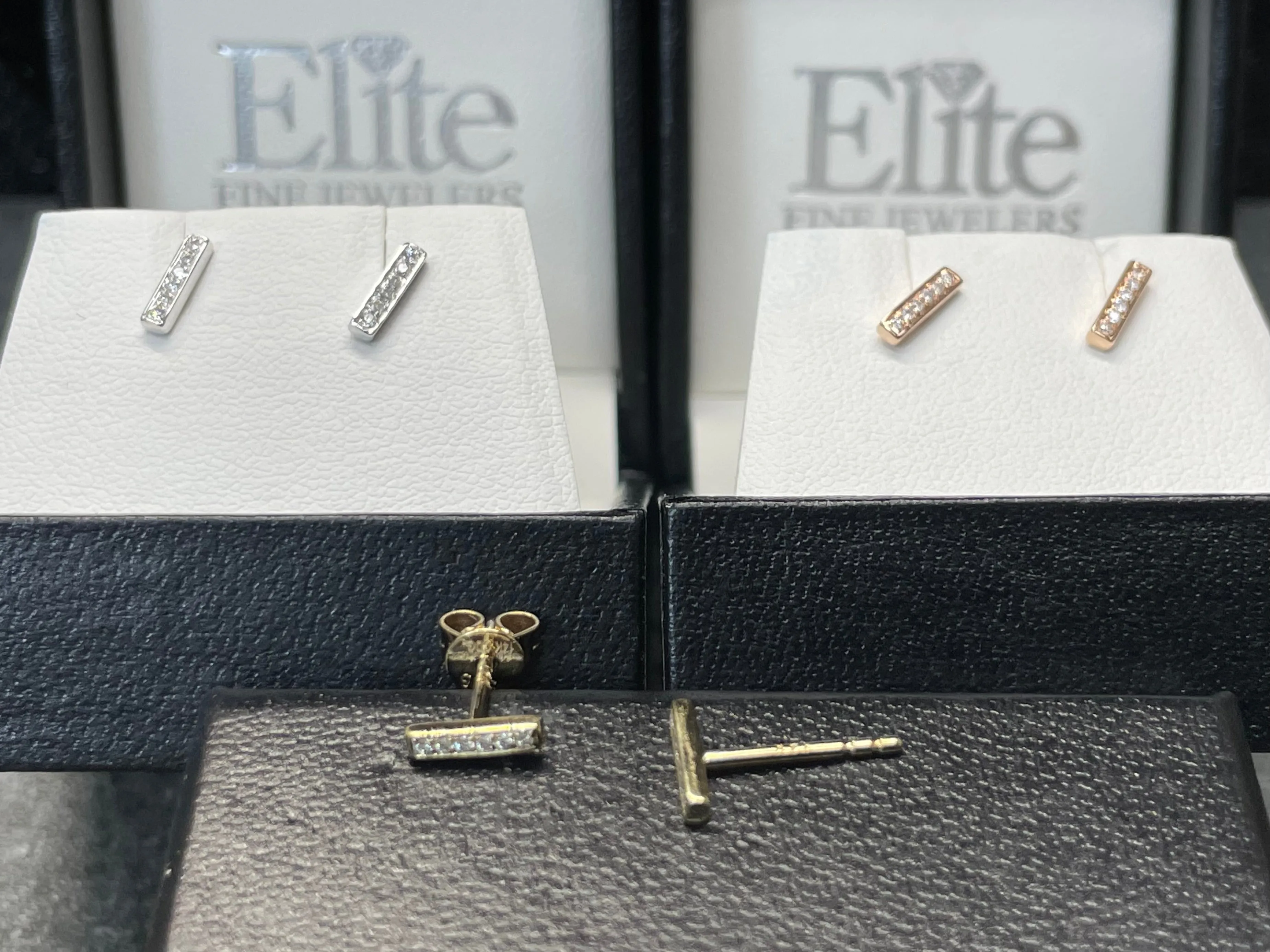 Diamond Bar 14k Gold Earrings