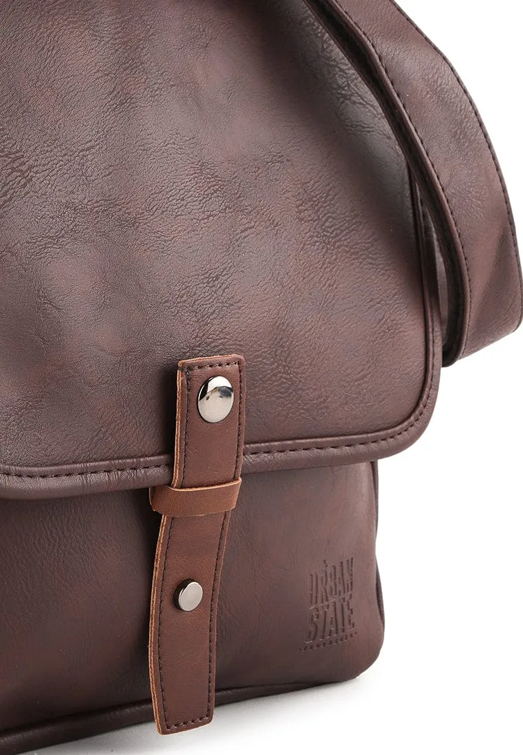 Distressed Leather Hunter Crossbody Bag - Dark Brown