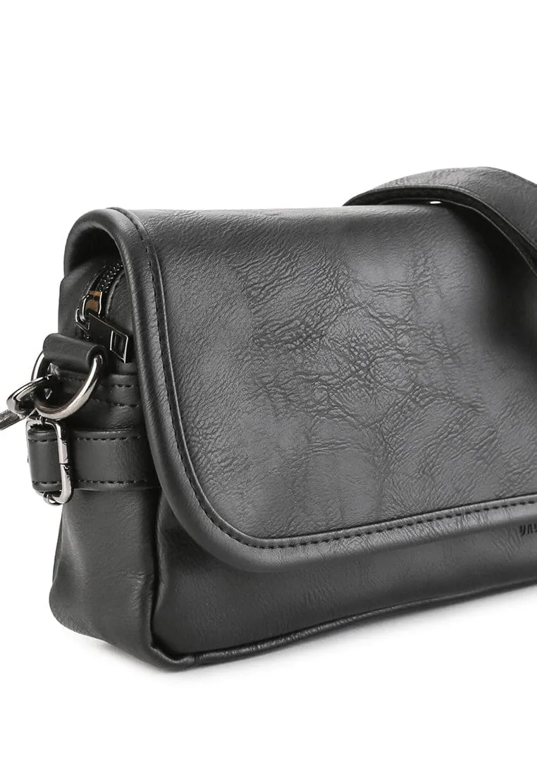 Distressed Leather Rogue Crossbody Bag - Black