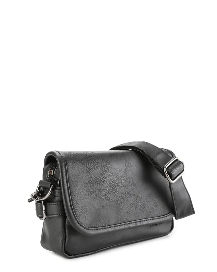 Distressed Leather Rogue Crossbody Bag - Black