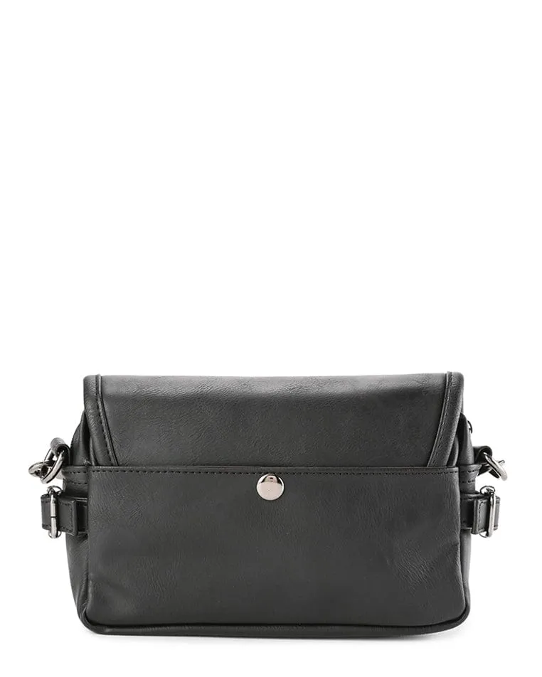 Distressed Leather Rogue Crossbody Bag - Black