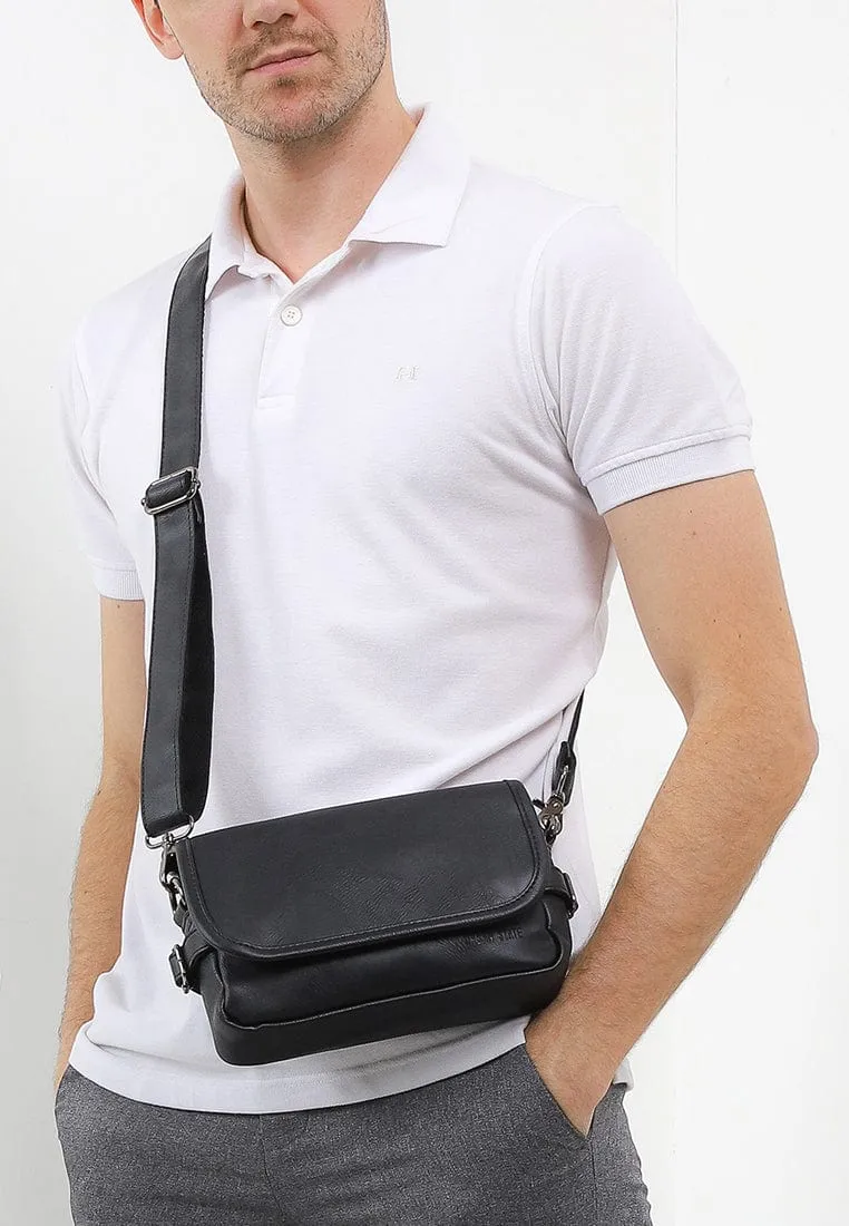 Distressed Leather Rogue Crossbody Bag - Black