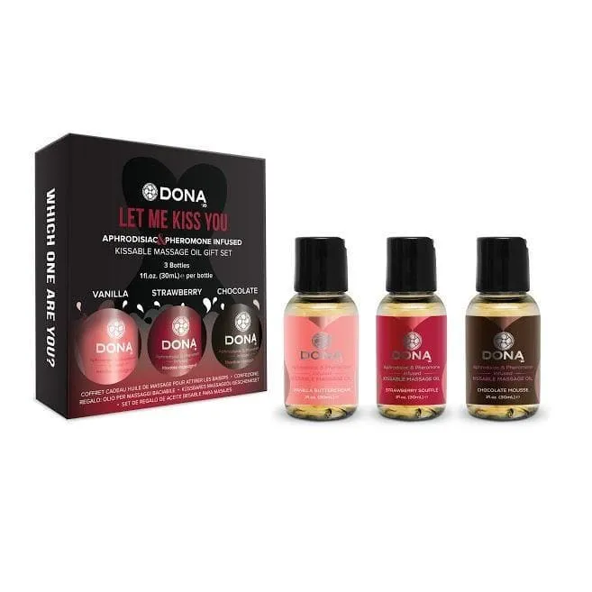 Dona Let Me Kiss You Pheromone Infused Kissable Massage Oil 3 Pc Gift Set 1 Oz