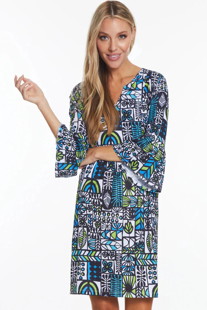 Dress-3/4 Sleeve Blues & Greens  pockets  Women's