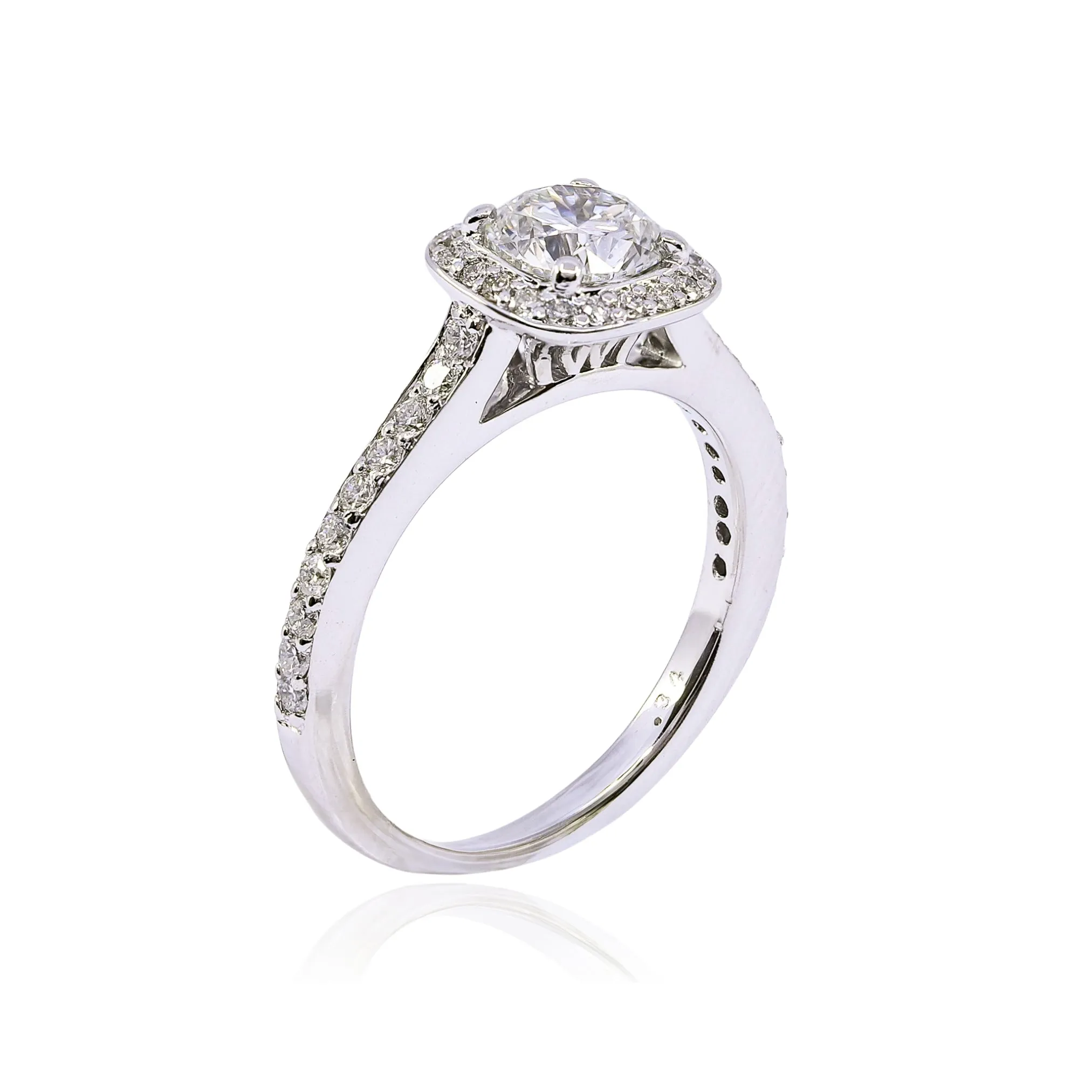 ESTATE 14K WHITE GOLD HALO DIAMOND ENGAGEMENT RING - 1.05CTW