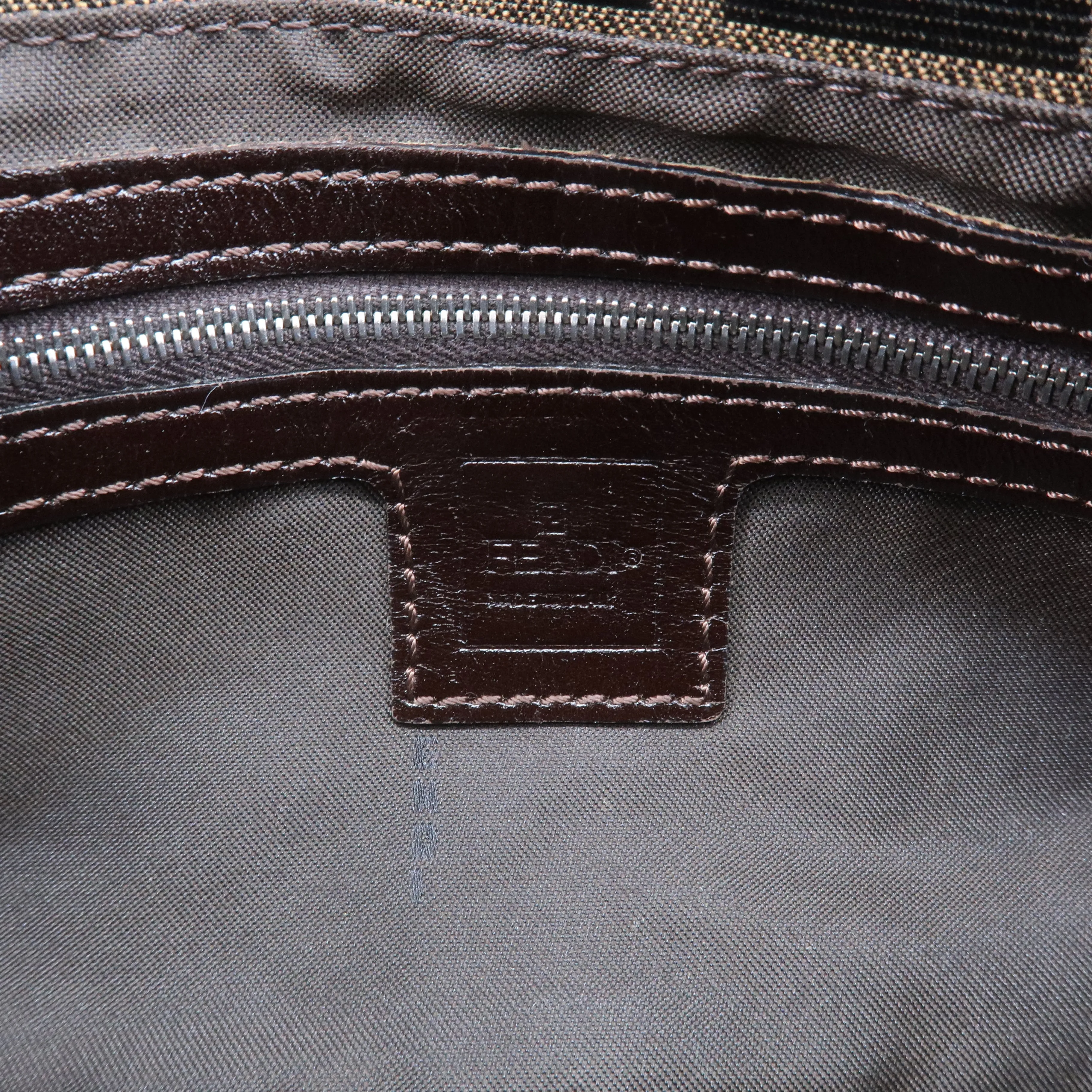 FENDI Mamma Baguette Zucca Canvas Leather Bag Brown 26424