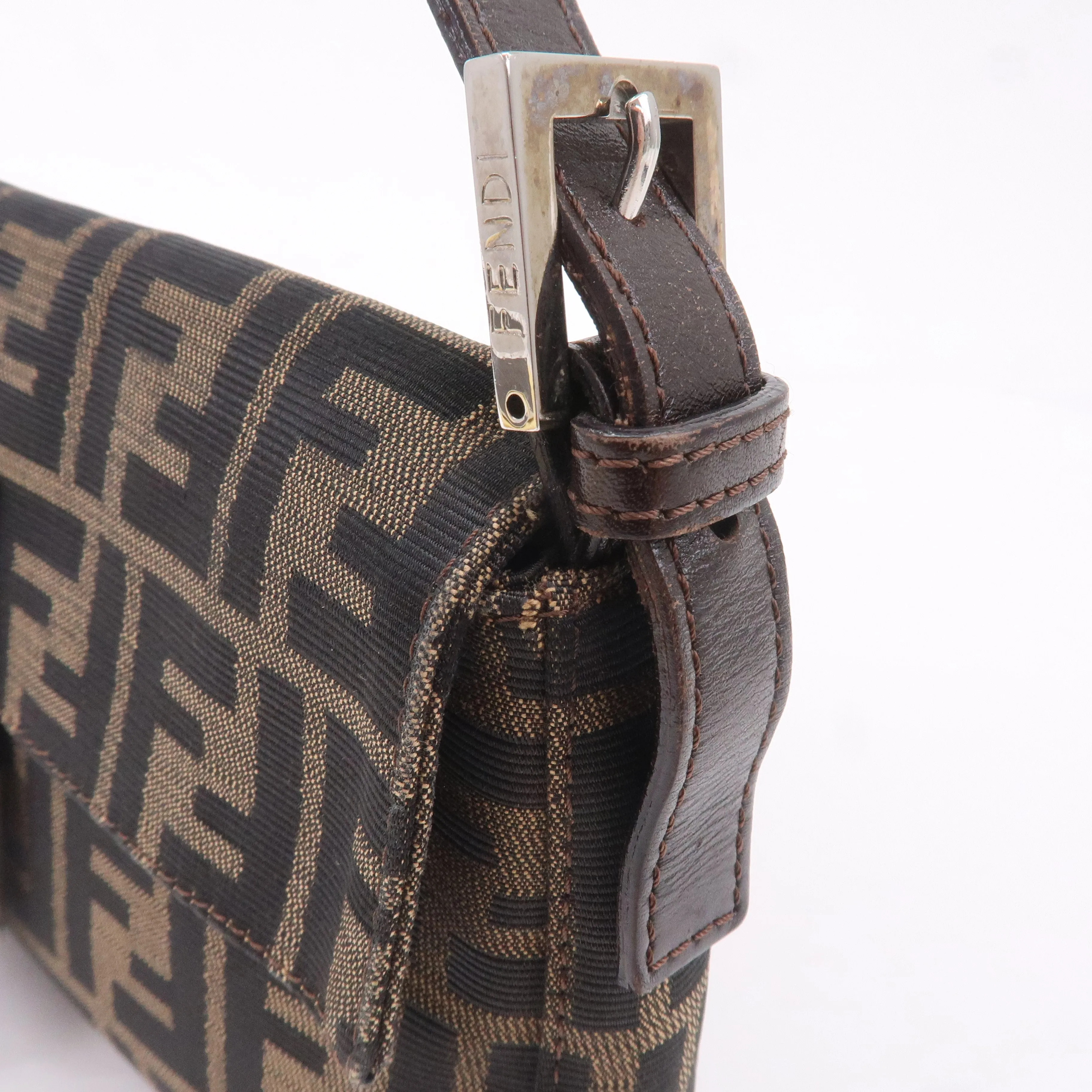 FENDI Mamma Baguette Zucca Canvas Leather Bag Brown 26424