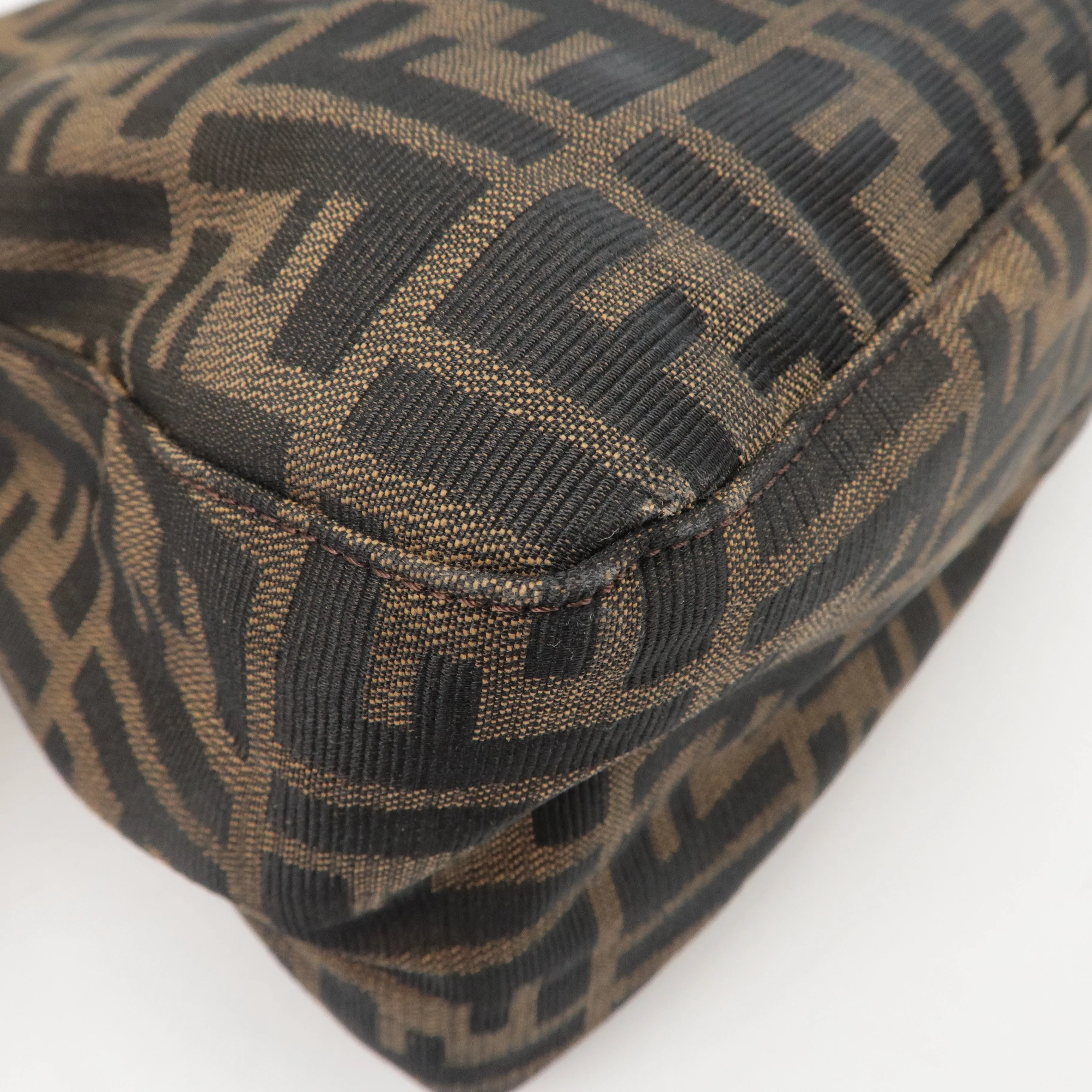 FENDI Mamma Baguette Zucca Canvas Leather Shoulder Bag Brown