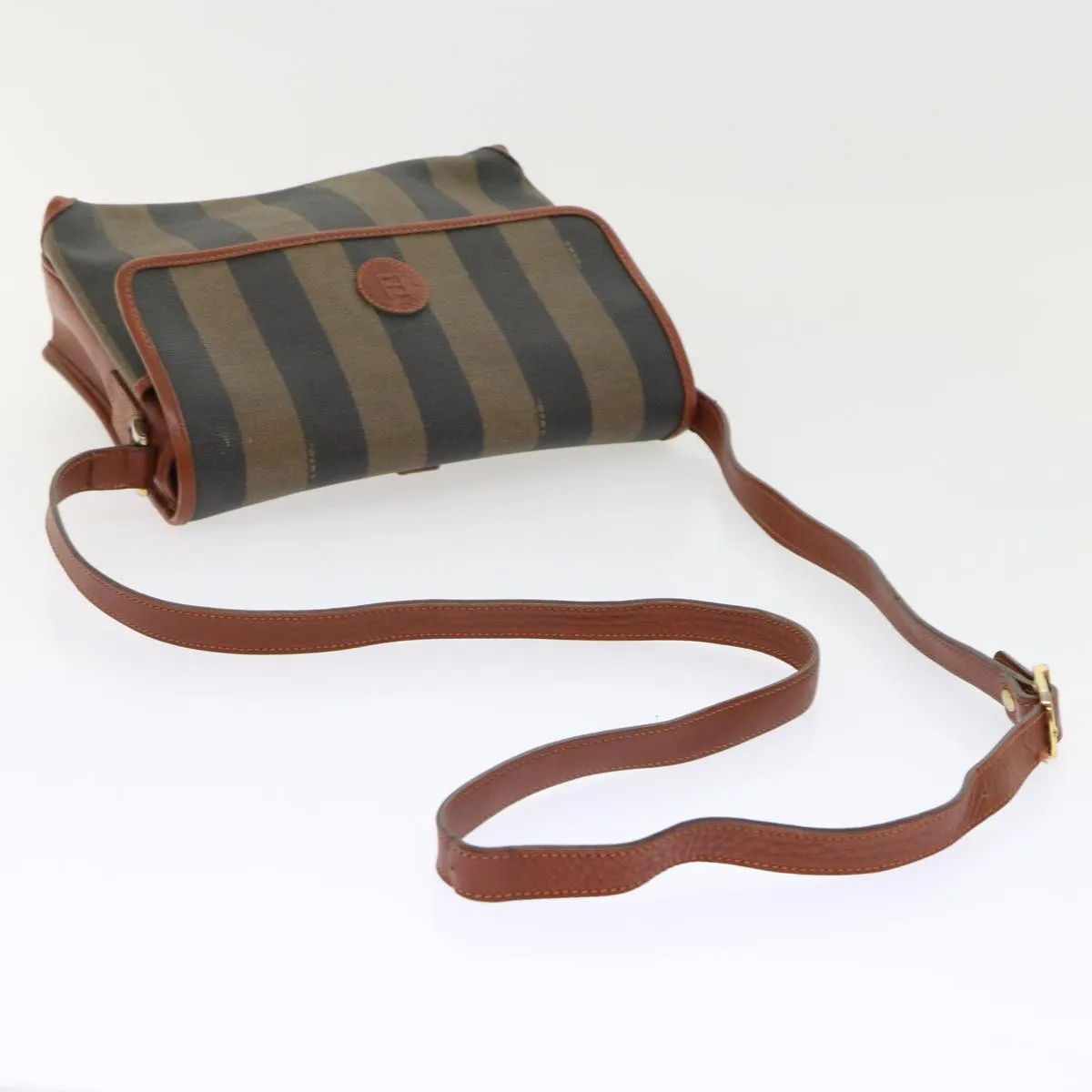 FENDI Pecan Canvas Shoulder Bag Black Brown Auth fm2527