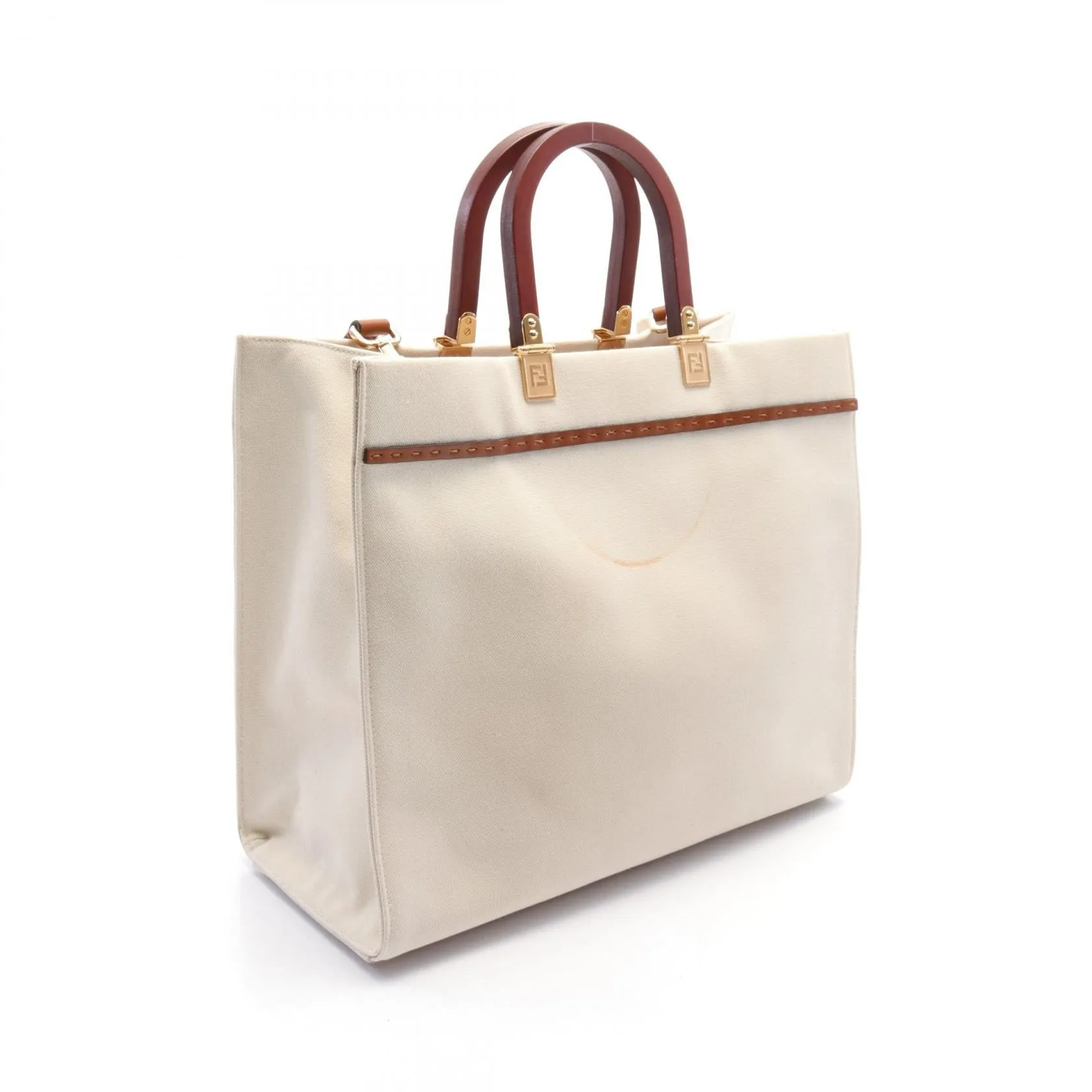 Fendi Sunshine Medium Canvas Leather Tote Bag