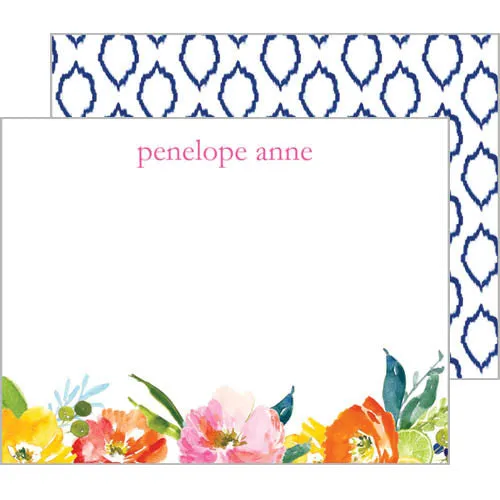 Floral Ikat Personalized Flat Notecards