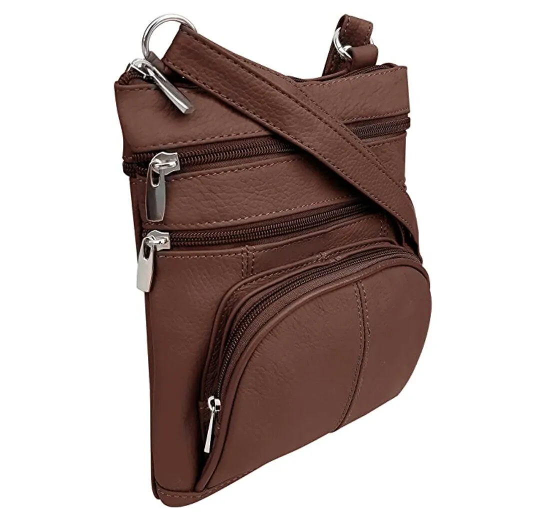 Genuine Cowhide Leather Studded Pocket Women's Crossbody Bag Handbag