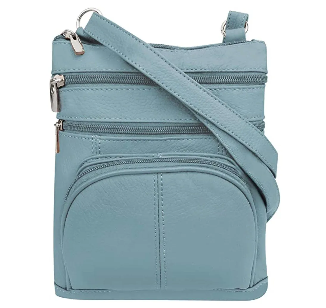 Genuine Cowhide Leather Studded Pocket Women's Crossbody Bag Handbag