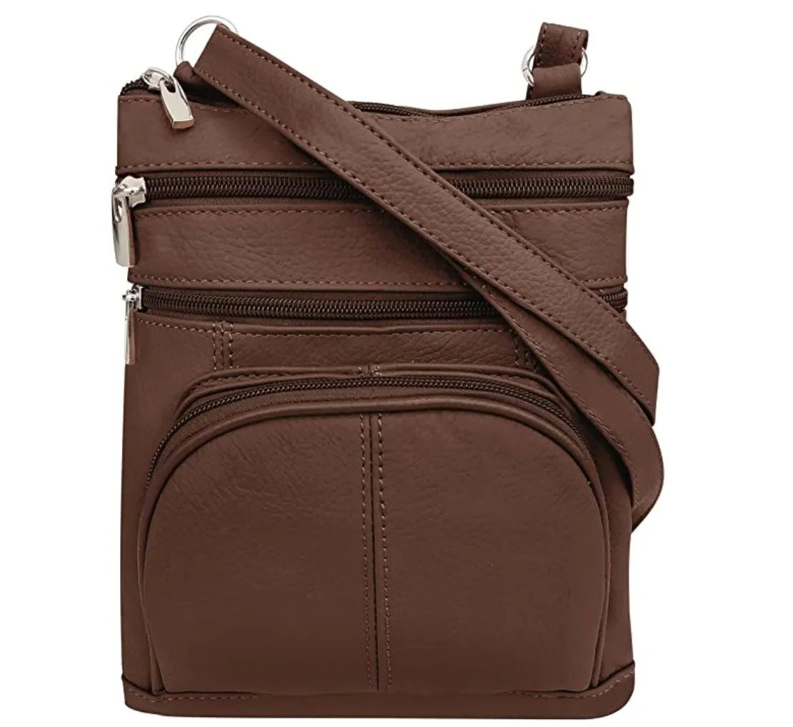 Genuine Cowhide Leather Studded Pocket Women's Crossbody Bag Handbag