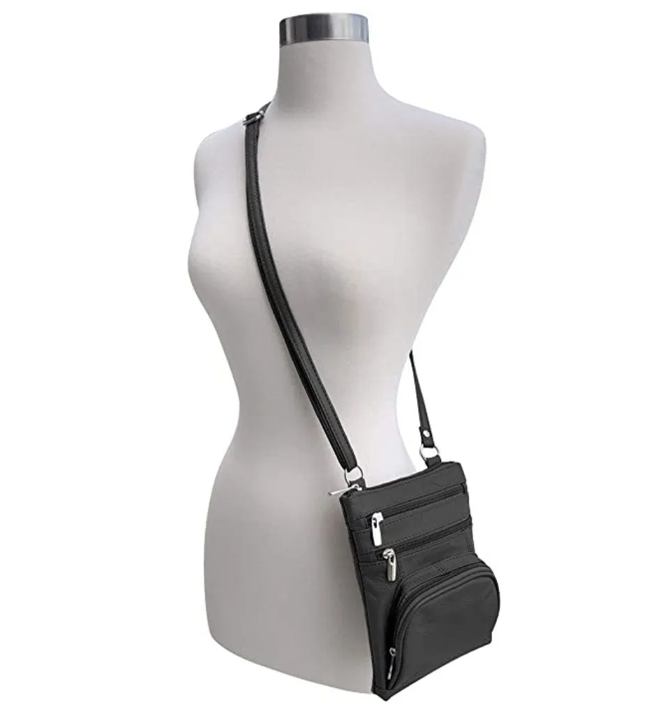 Genuine Cowhide Leather Studded Pocket Women's Crossbody Bag Handbag