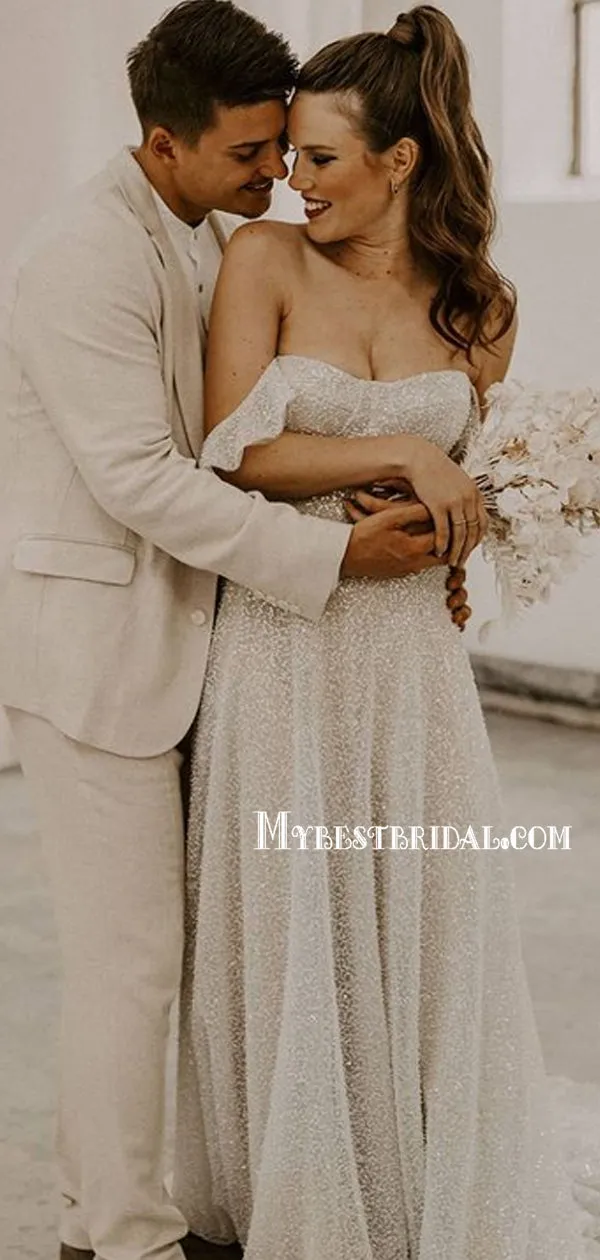 Gorgerous Off-shoulder A-line Lace Simple Wedding Dresses. WDS0093