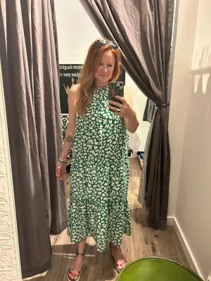 Halter Midi Green Dress