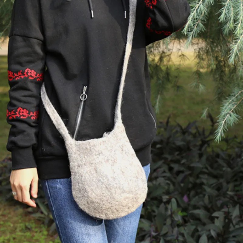 Handmade Bucket Bag For Women Wool Felt Crossbody Purse
