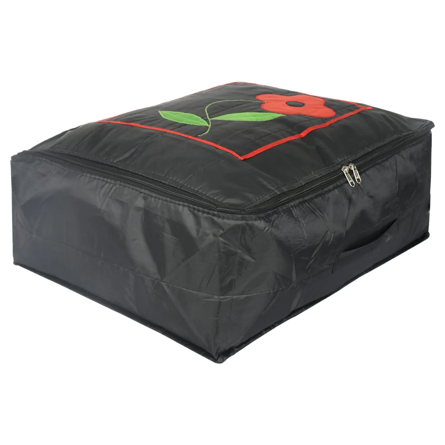 Heart Home Polyester Clothes Storage Bag for Travel|Moisture Proof & Foldable|Flower Pattern Wardrobe Organizer Large Size (Black)