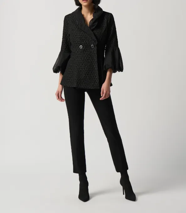 Jacquard Flare Jacket with Organza Puff Sleeves