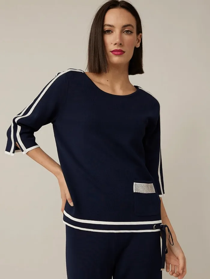 Joseph Ribkoff Navy Rhinestone Trim Top 221924 1848