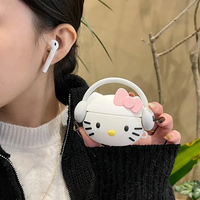 Kawaii Hello Kitty AirPods Case with Headphone on