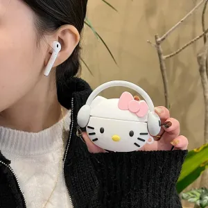 Kawaii Hello Kitty AirPods Case with Headphone on