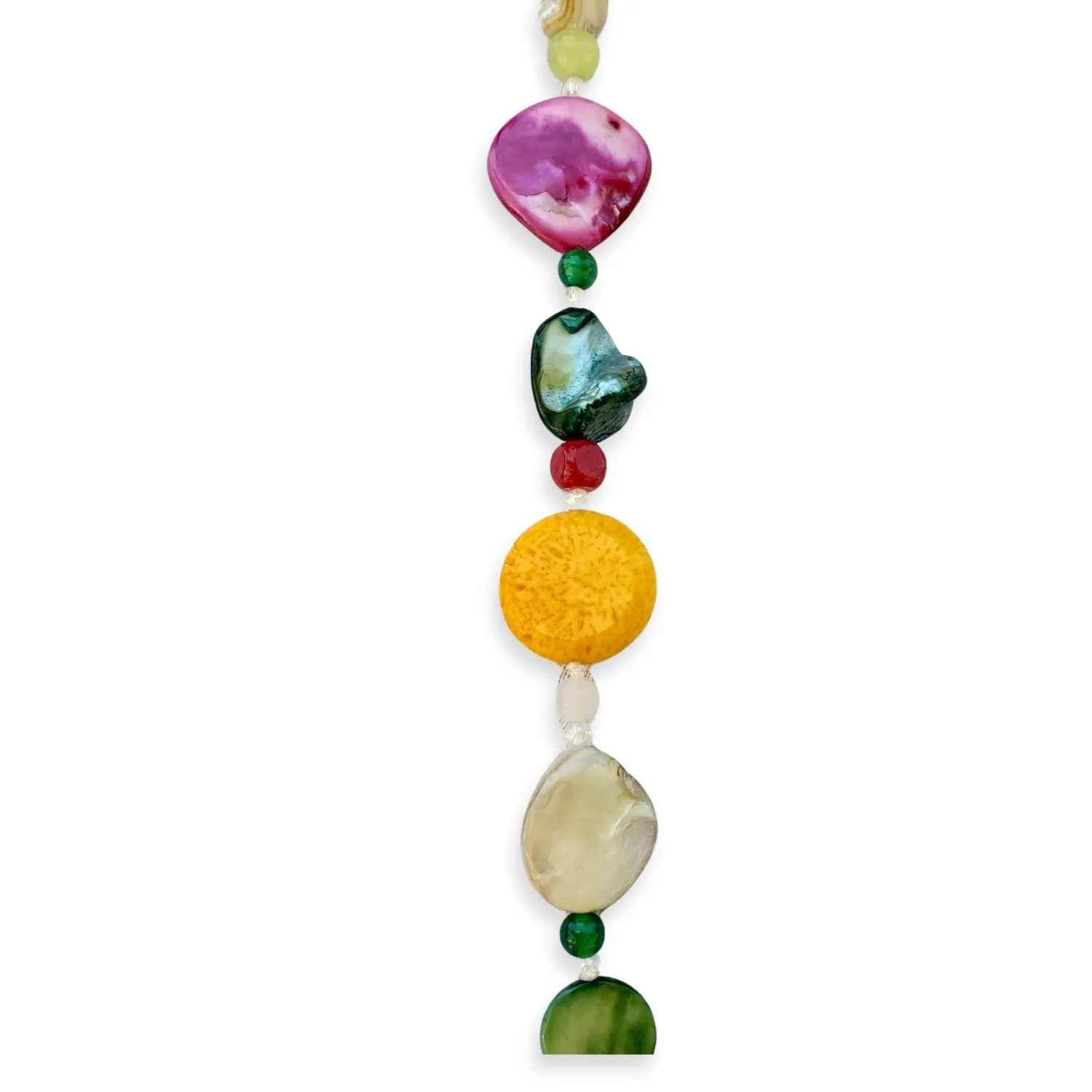 Long Mother Of Pearl Beaded Chunky Necklace