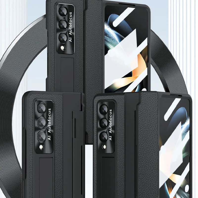 Luxury Leather Phone Case for Samsung Z Fold 3/4/5/6 Full Body Hinge Protection