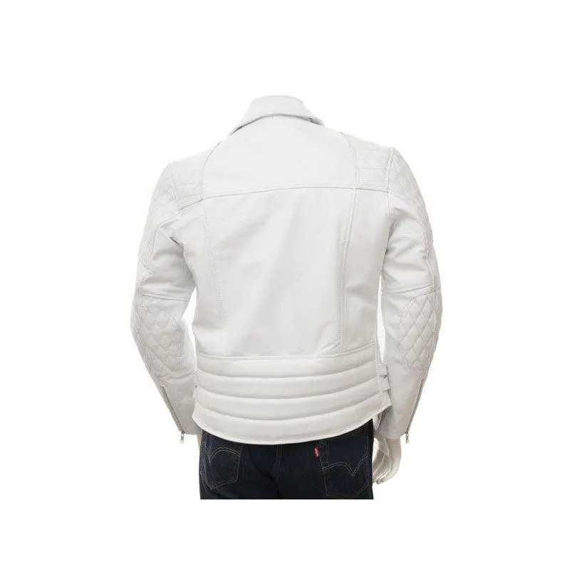 Men's Leather Biker Jacket In White